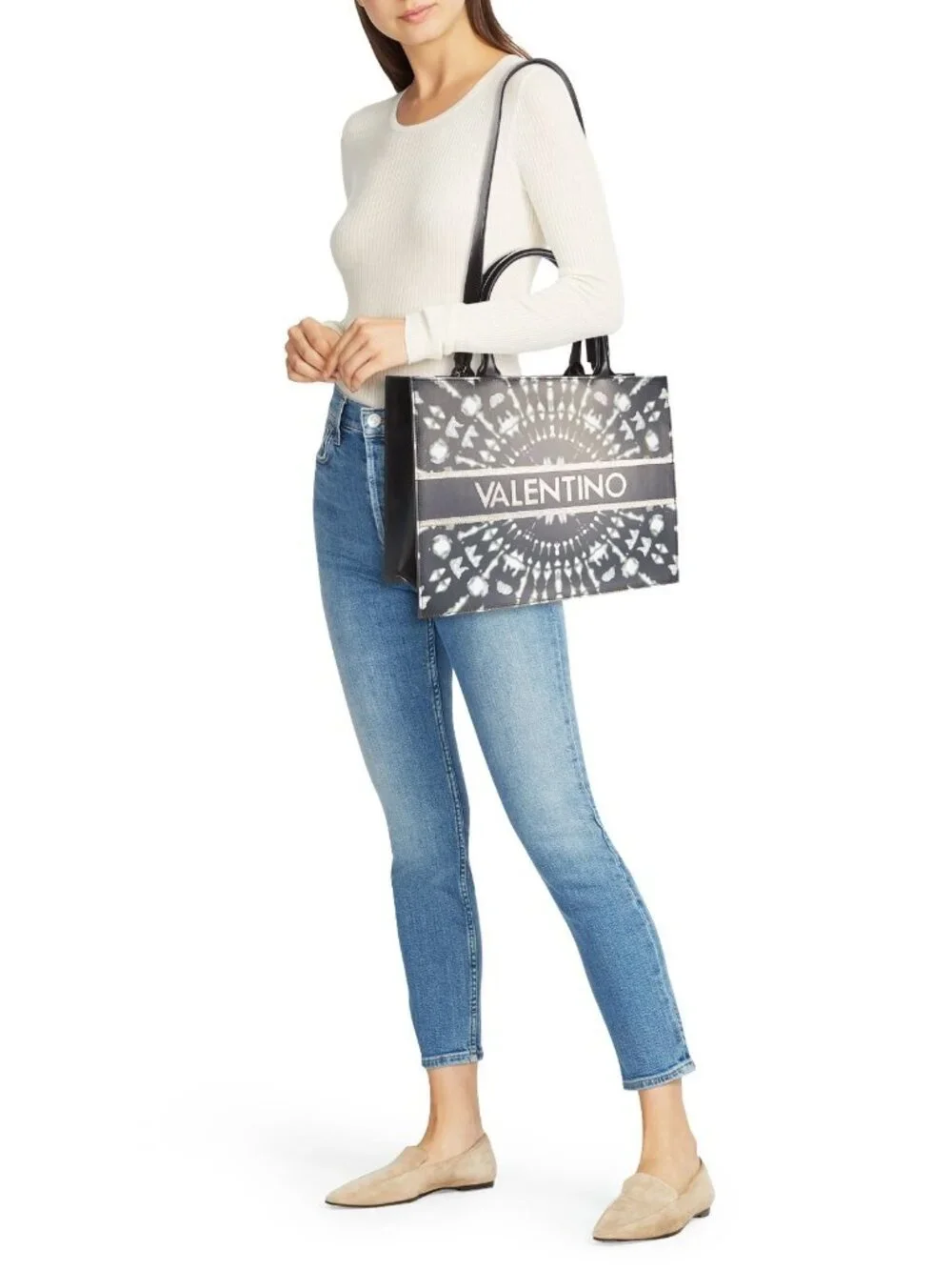 Valentino by Mario Valentino Victoria Tie Dye Leather Tote Satchel Bag Black